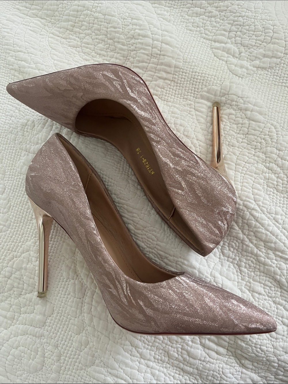 3/$30 Shimmer Pointed-Toe High Heels in Rose Gold